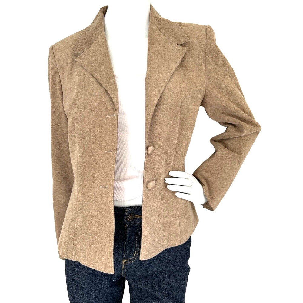 Vintage Faux Leather Jacket Small Tan Suede Lilli Ann Ultrasuede Blazer 70s VGUC